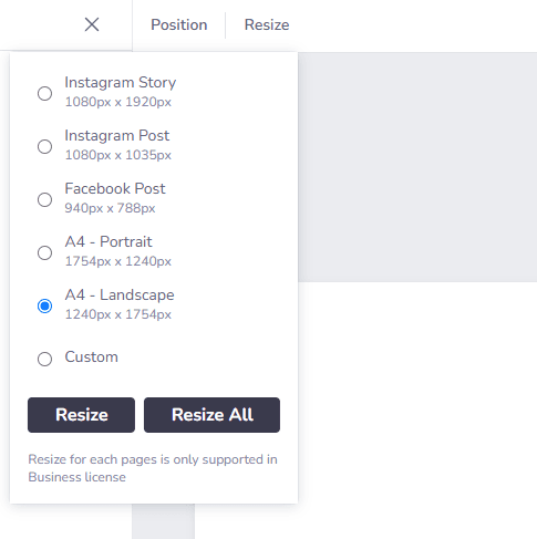 Support multiple page size when designing a template